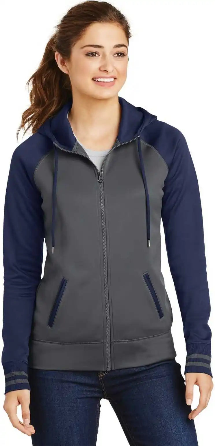 Sport-tek Lst236 Ladies Sport-wick Varsity Fleece Full-zip Hooded Jacket - Dark Smoke Gray Navy