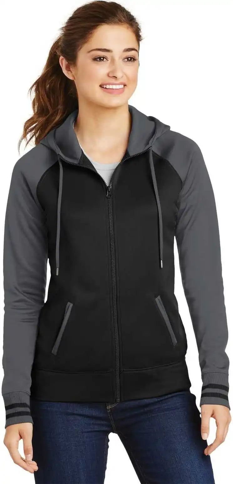 Sport-tek Lst236 Ladies Sport-wick Varsity Fleece Full-zip Hooded Jacket - Black Dark Smoke Gray