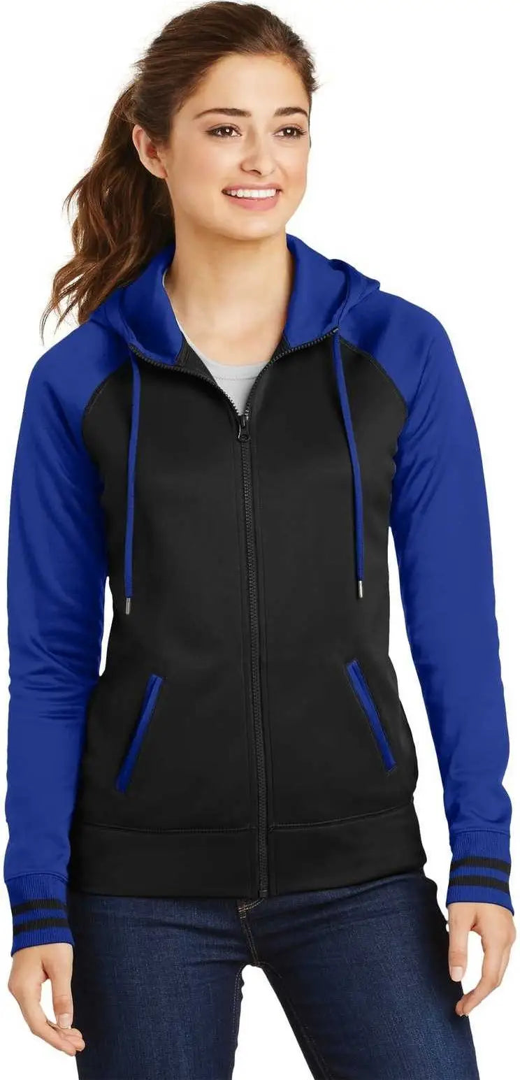 Sport-tek Lst236 Ladies Sport-wick Varsity Fleece Full-zip Hooded Jacket - Black True Royal