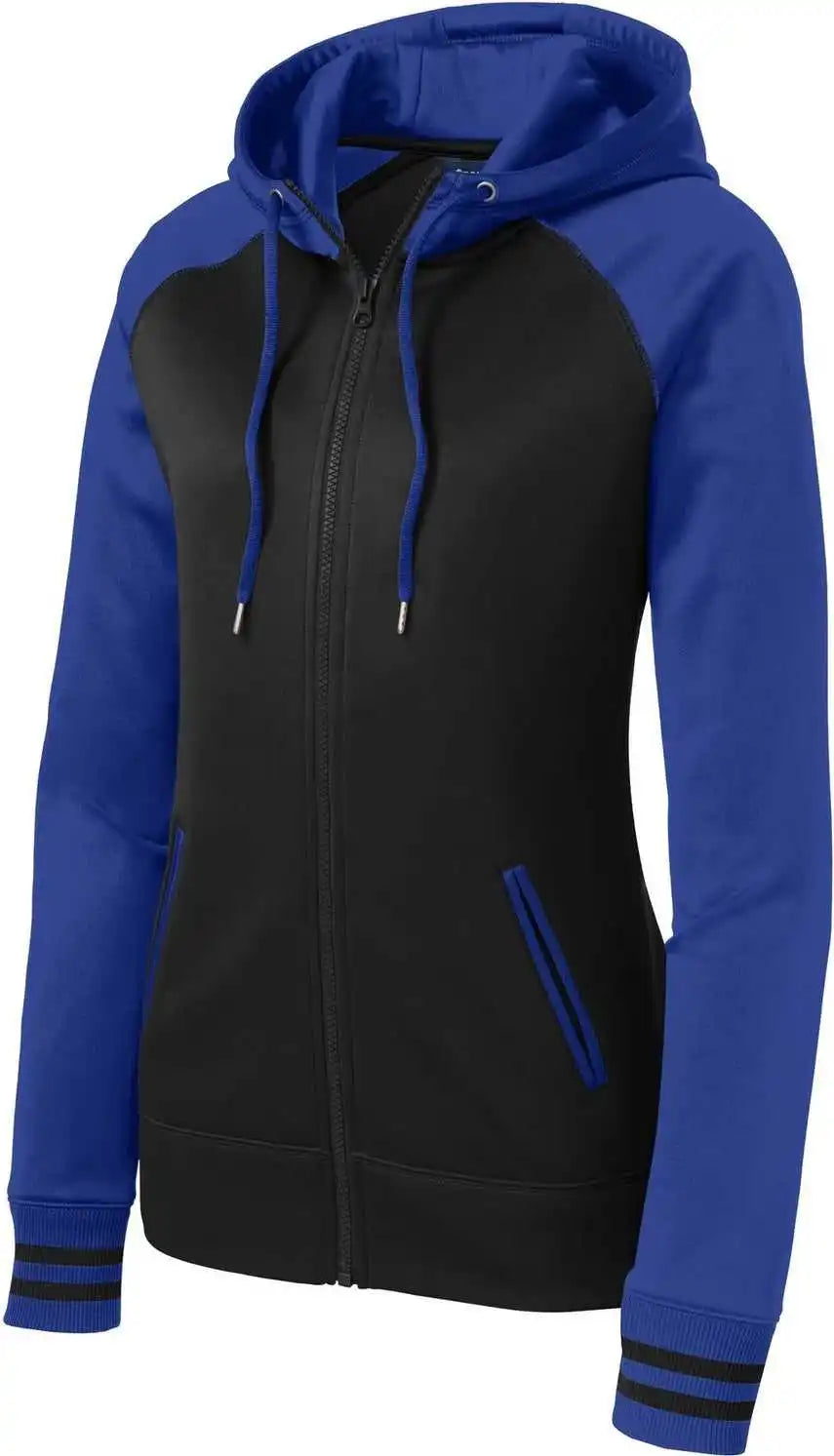Sport-tek Lst236 Women’s Sport-wick Varsity Fleece Full-zip Hooded Jacket - Black/ True Royal
