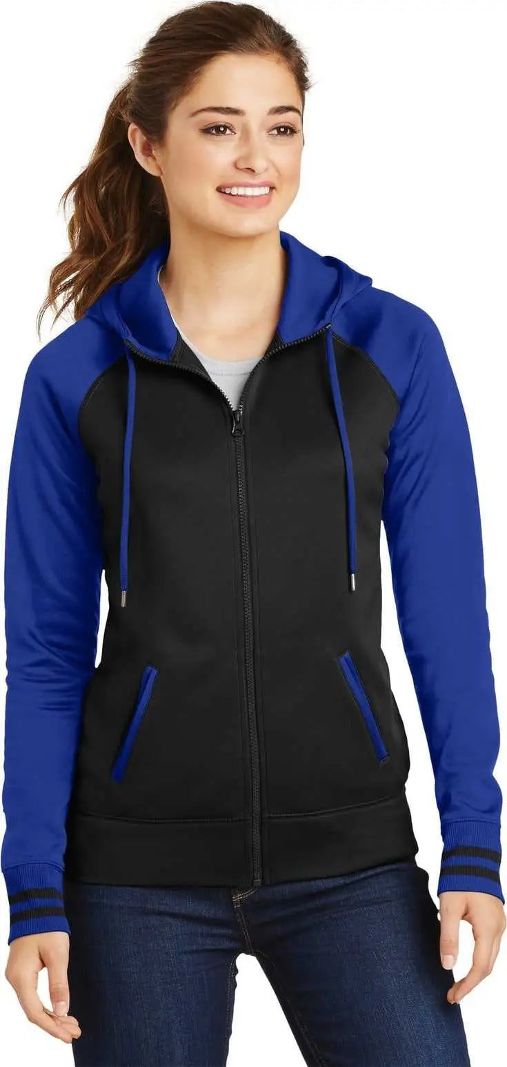 Sport-tek Lst236 Women’s Sport-wick Varsity Fleece Full-zip Hooded Jacket - Black/ True Royal