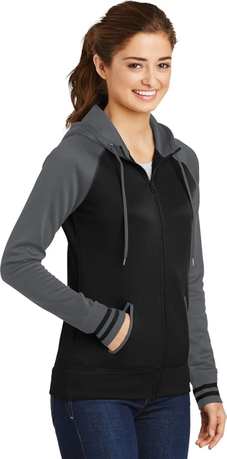 Sport-tek Lst236 Women’s Sport-wick Varsity Fleece Full-zip Hooded Jacket - Black Dark Smoke Gray