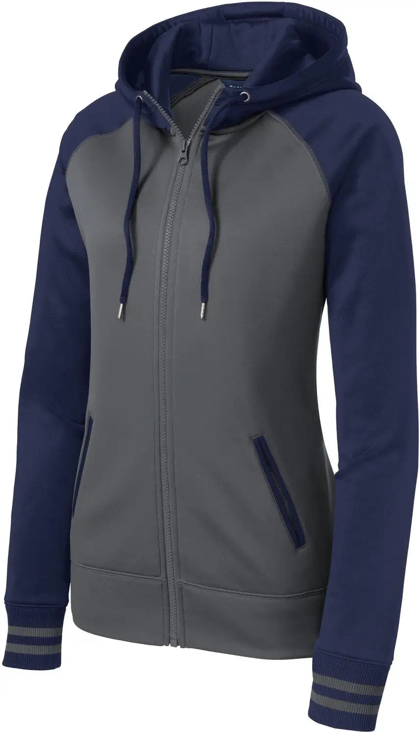 Sport-tek Lst236 Women’s Sport-wick Varsity Fleece Full-zip Hooded Jacket - Dark Smoke Gray Navy