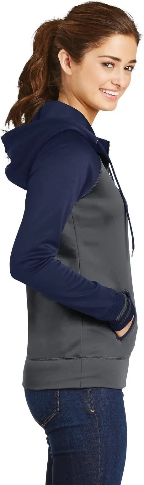 Sport-tek Lst236 Women’s Sport-wick Varsity Fleece Full-zip Hooded Jacket - Dark Smoke Gray Navy