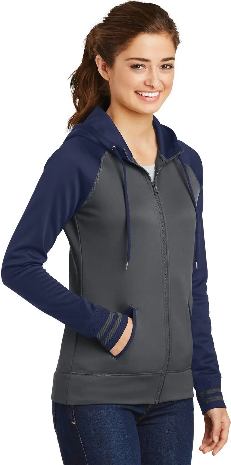 Sport-tek Lst236 Women’s Sport-wick Varsity Fleece Full-zip Hooded Jacket - Dark Smoke Gray Navy