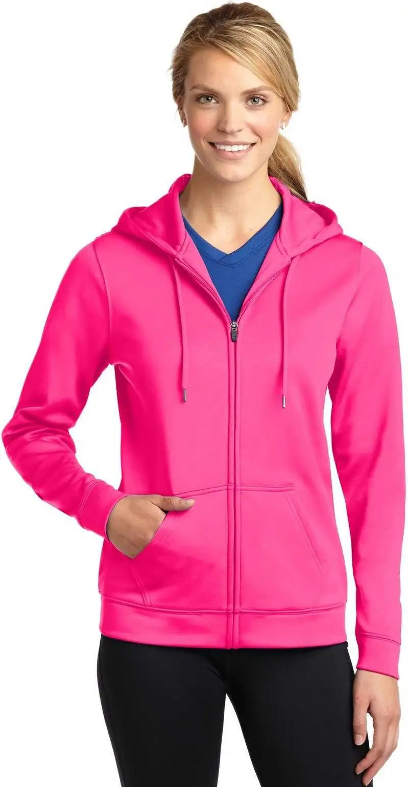 Sport-tek Lst238 Ladies Sport-wick Fleece Full-zip Hooded Jacket - Neon Pink