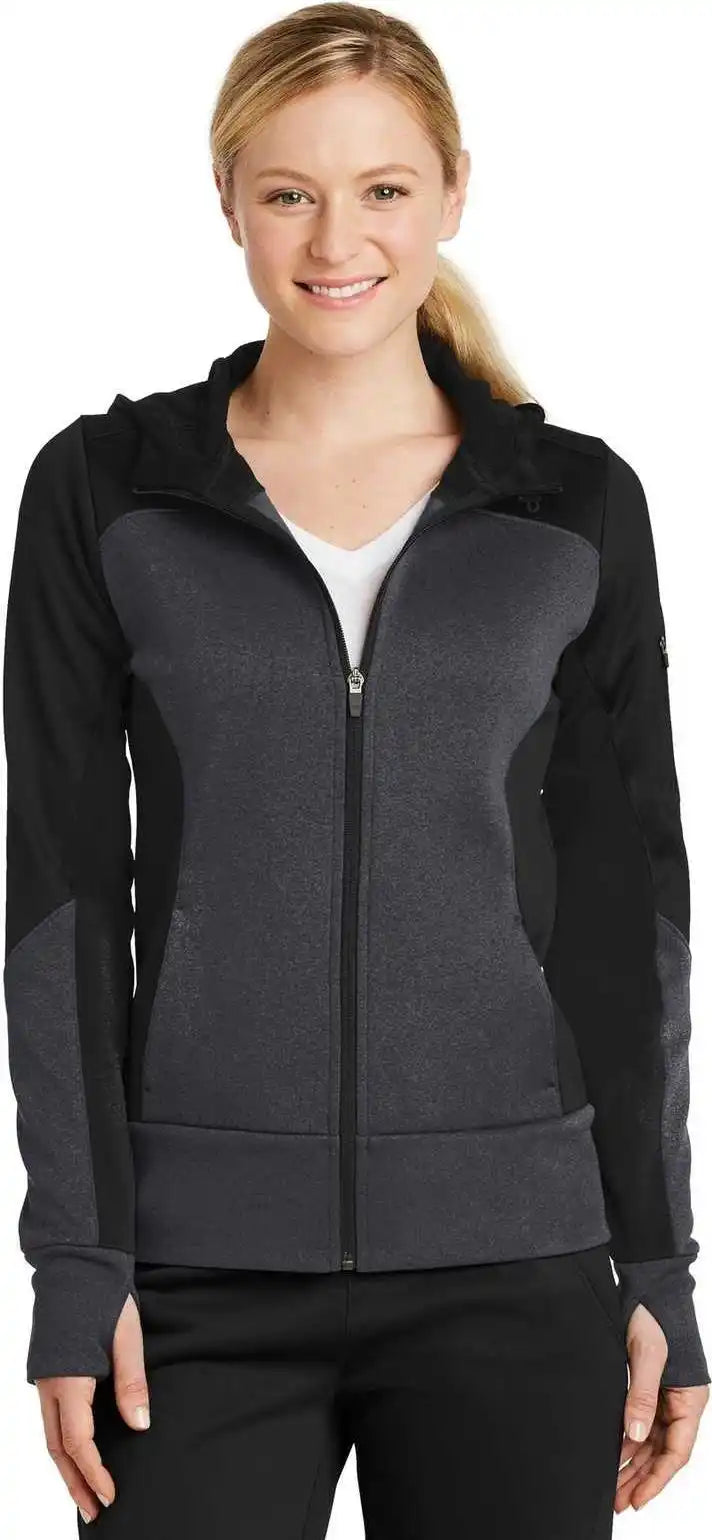 Sport-tek Lst245 Ladies Tech Fleece Colorblock Full-zip Hooded Jacket - Black Graphite Heather
