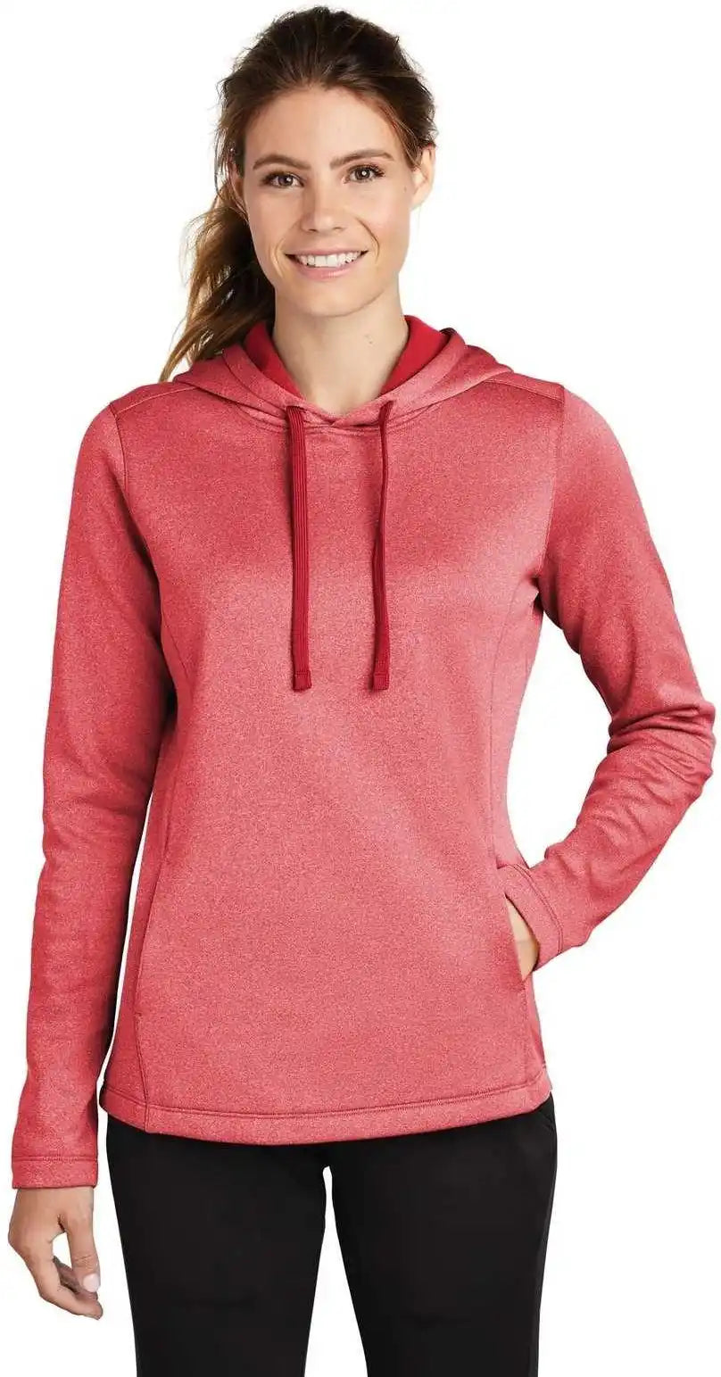 Sport Tek Lst264 Ladies Posicharge Wick Heather Fleece Hooded Pullover Deep Red