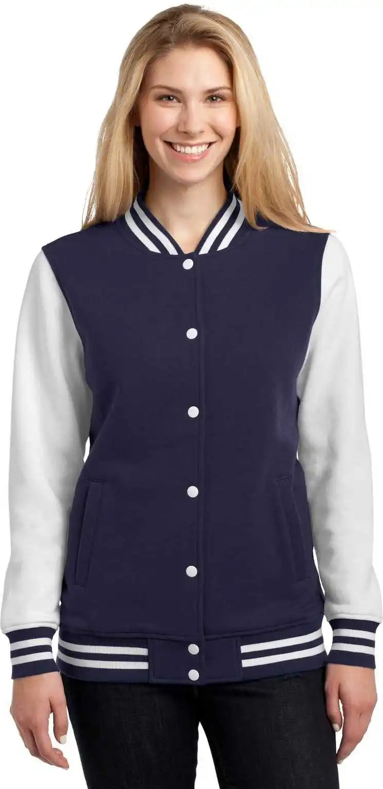Sport-tek Lst270 Ladies Fleece Letterman Jacket - True Navy White
