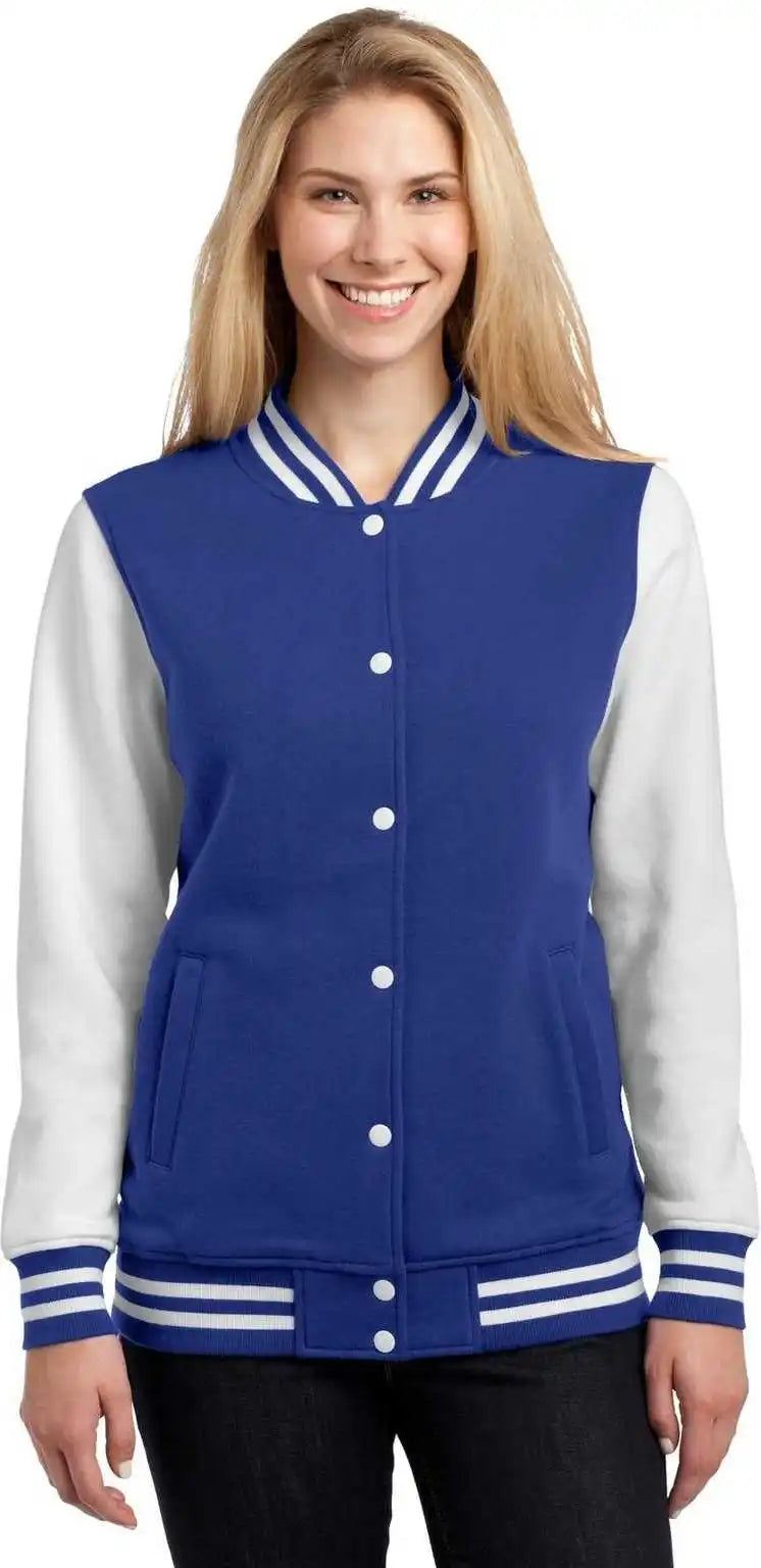 Sport-tek Lst270 Ladies Fleece Letterman Jacket - True Royal White