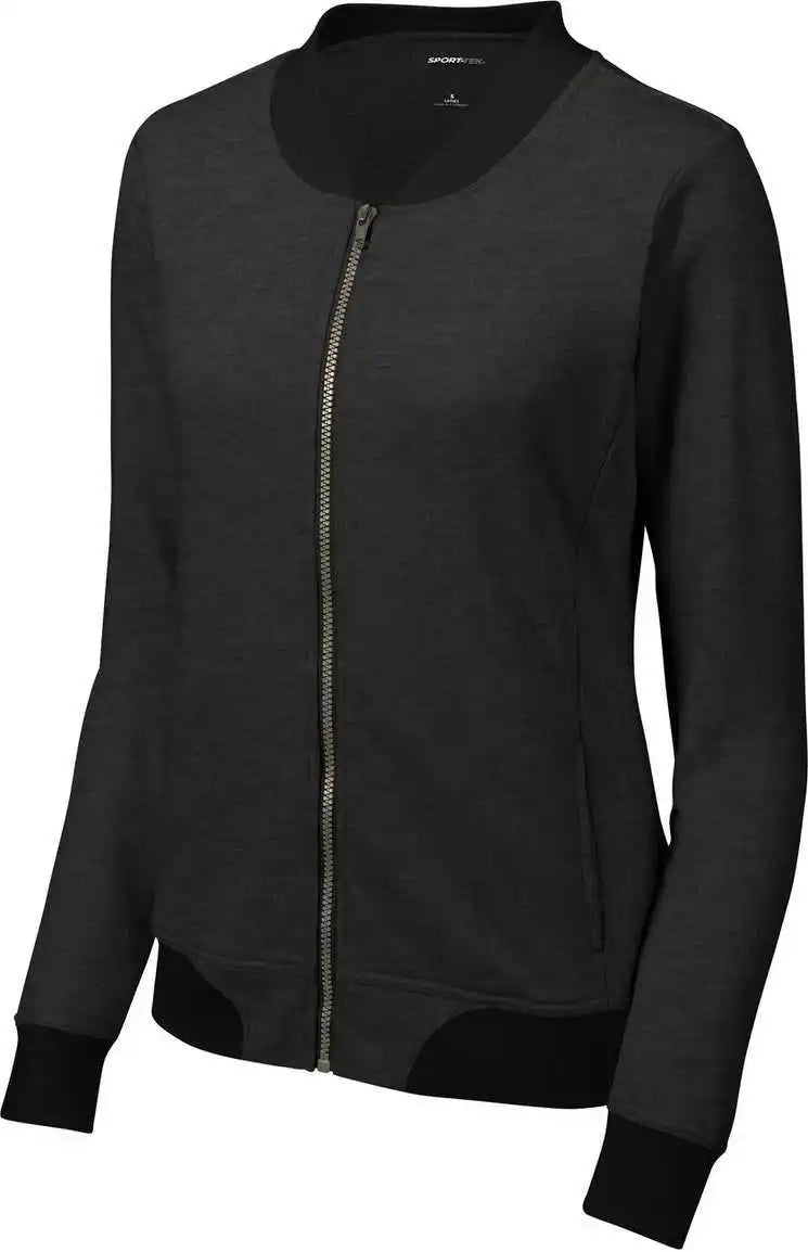 Sport-tek Lst274 Women’s Lightweight French Terry Bomber - Heather Black