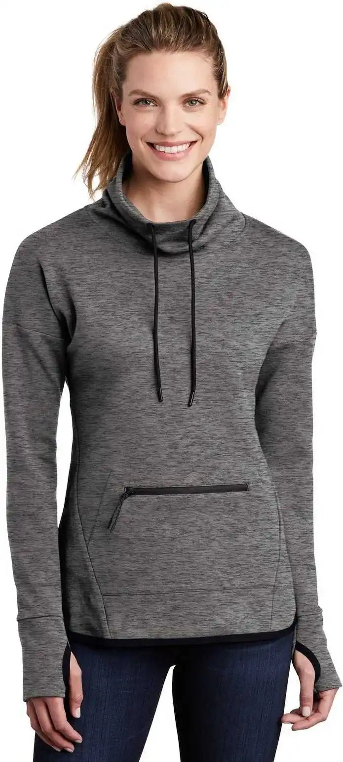 Sport Tek Lst280 Ladies Triumph Cowl Neck Pullover Dark Gray Heather