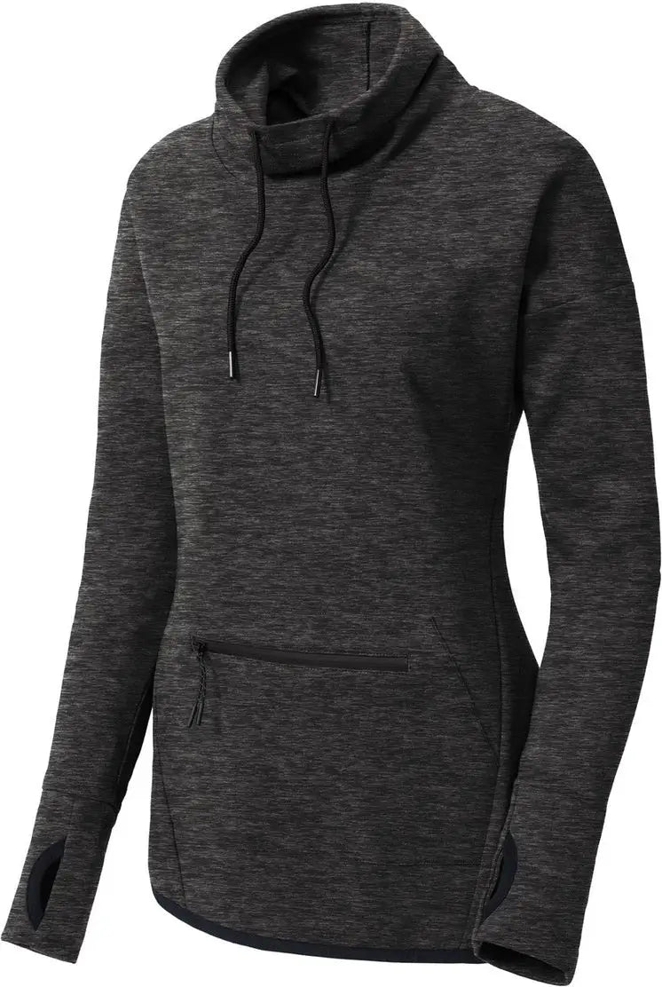 Sport-tek Lst280 Women’s Triumph Cowl Neck Pullover - Black Heather