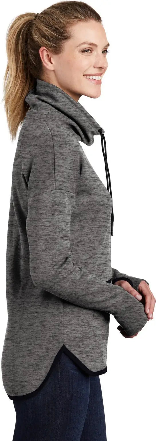 Sport-tek Lst280 Women’s Triumph Cowl Neck Pullover - Dark Gray Heather