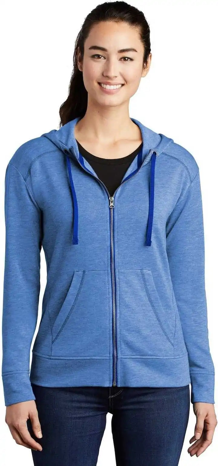 Sport-tek Lst293 Ladies Posicharge Tri-blend Wicking Fleece Full-zip Hooded Jacket - True Royal Heather