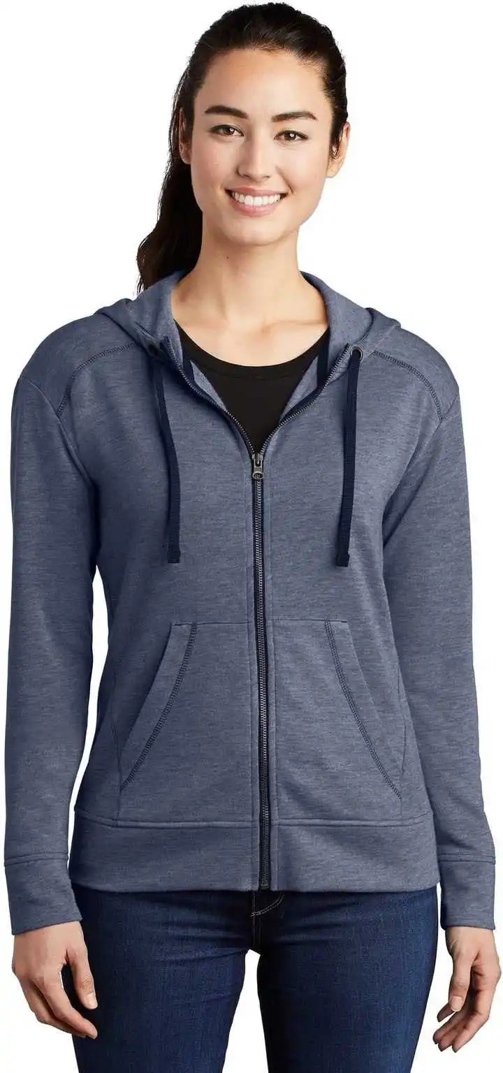 Sport-tek Lst293 Ladies Posicharge Tri-blend Wicking Fleece Full-zip Hooded Jacket - True Navy Heather