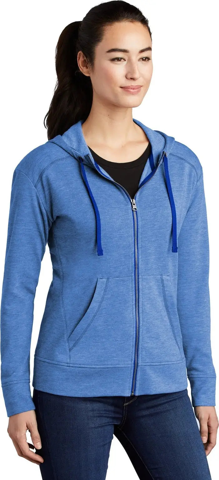 Sport-tek Lst293 Women’s Posicharge Tri-blend Wicking Fleece Full-zip Hooded Jacket - True Royal Heather