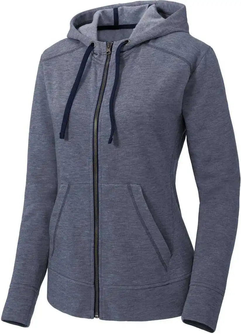 Sport-tek Lst293 Women’s Posicharge Tri-blend Wicking Fleece Full-zip Hooded Jacket - True Navy Heather