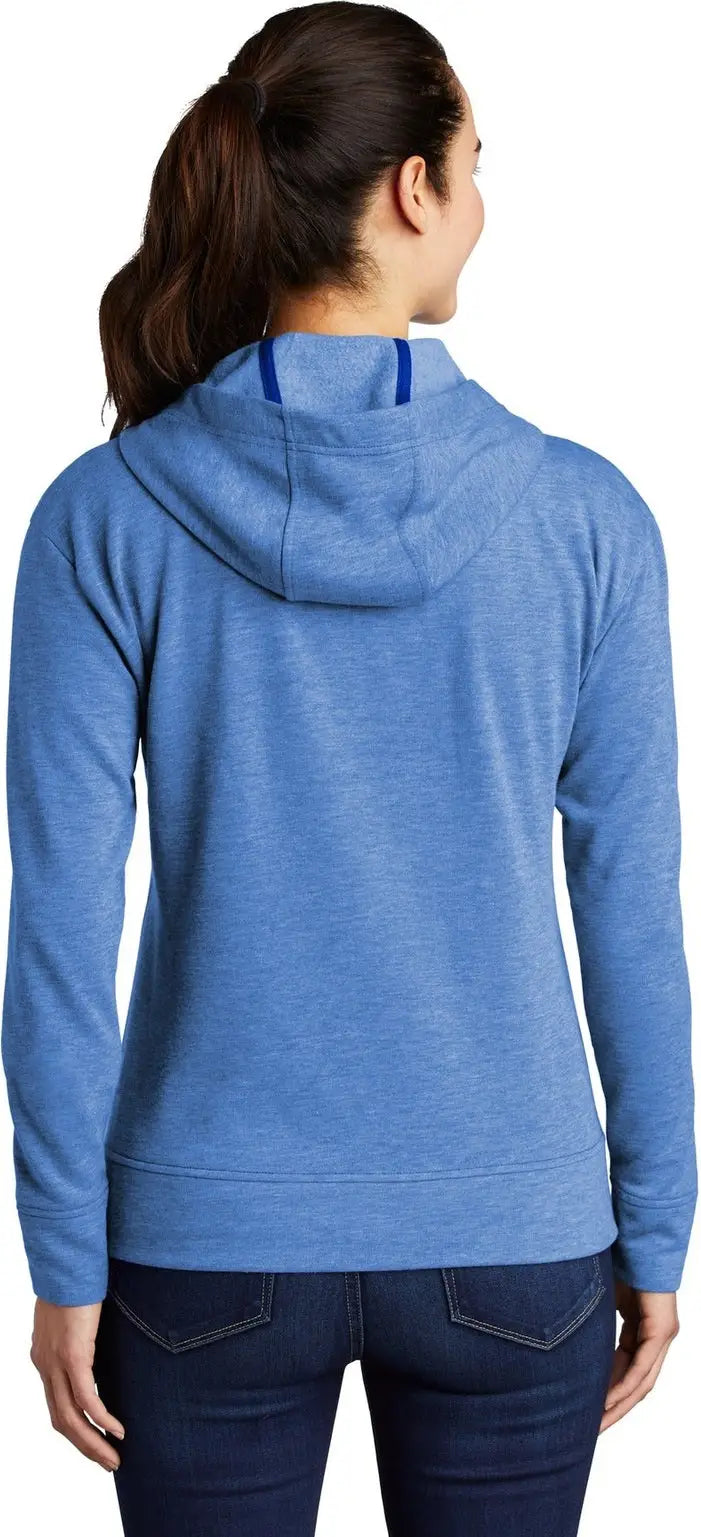 Sport-tek Lst293 Women’s Posicharge Tri-blend Wicking Fleece Full-zip Hooded Jacket - True Royal Heather