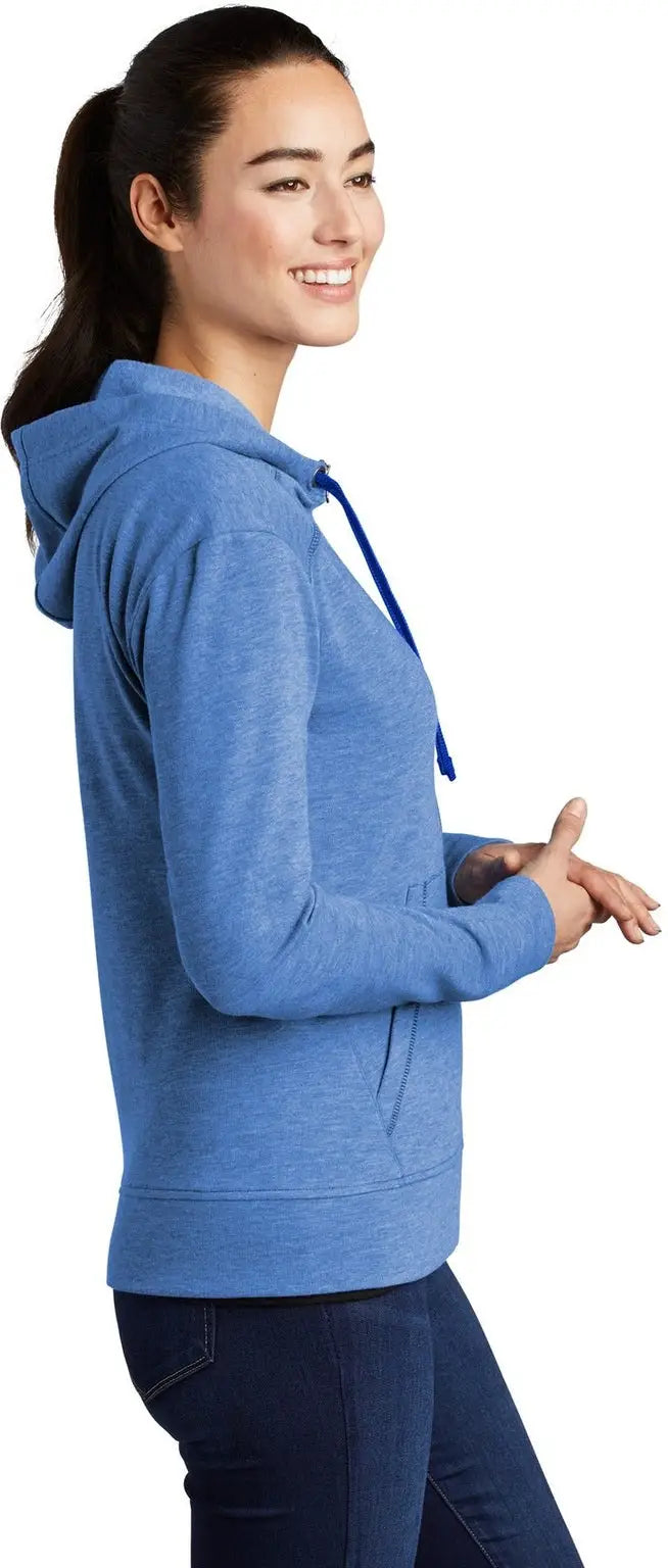 Sport-tek Lst293 Women’s Posicharge Tri-blend Wicking Fleece Full-zip Hooded Jacket - True Royal Heather