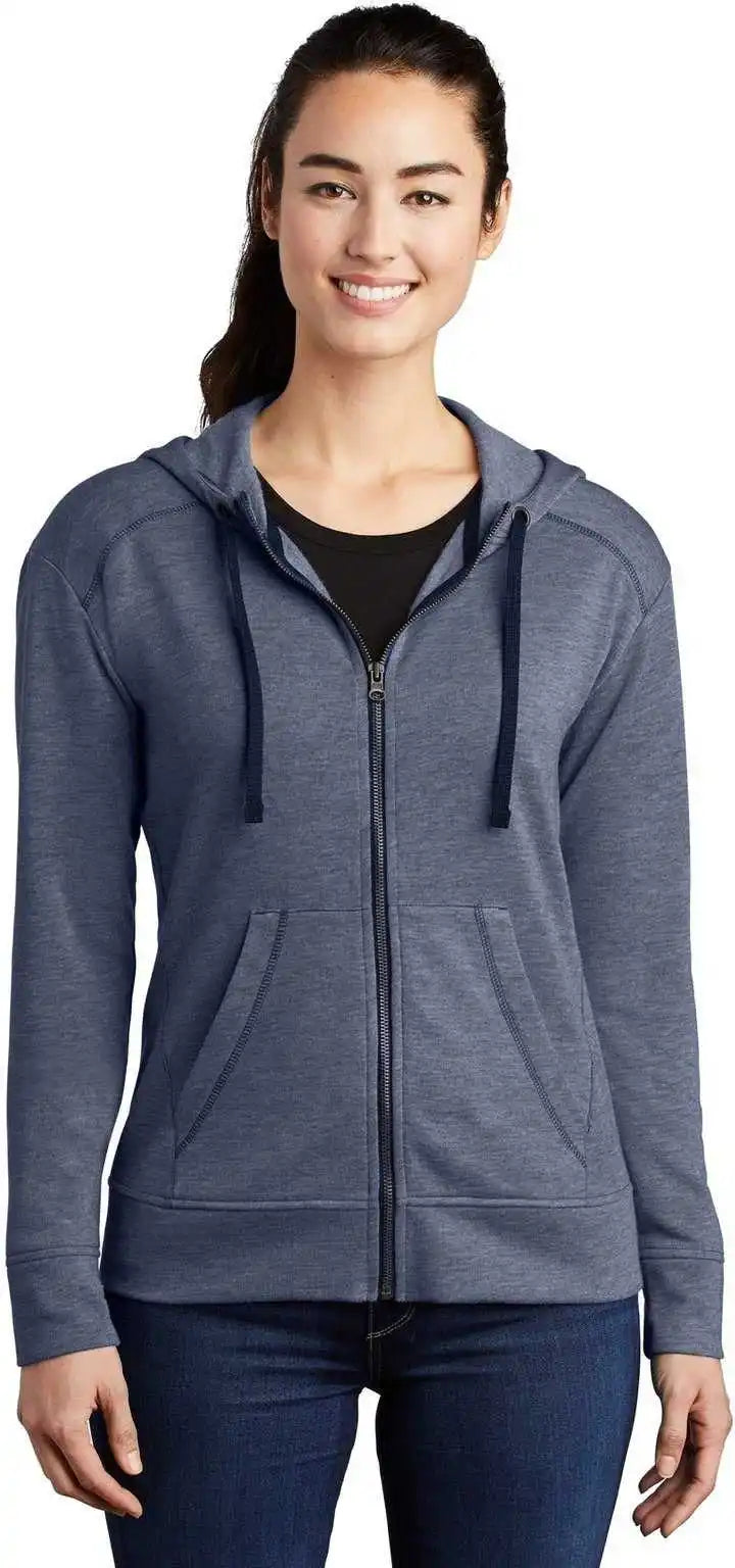 Sport-tek Lst293 Women’s Posicharge Tri-blend Wicking Fleece Full-zip Hooded Jacket - True Navy Heather