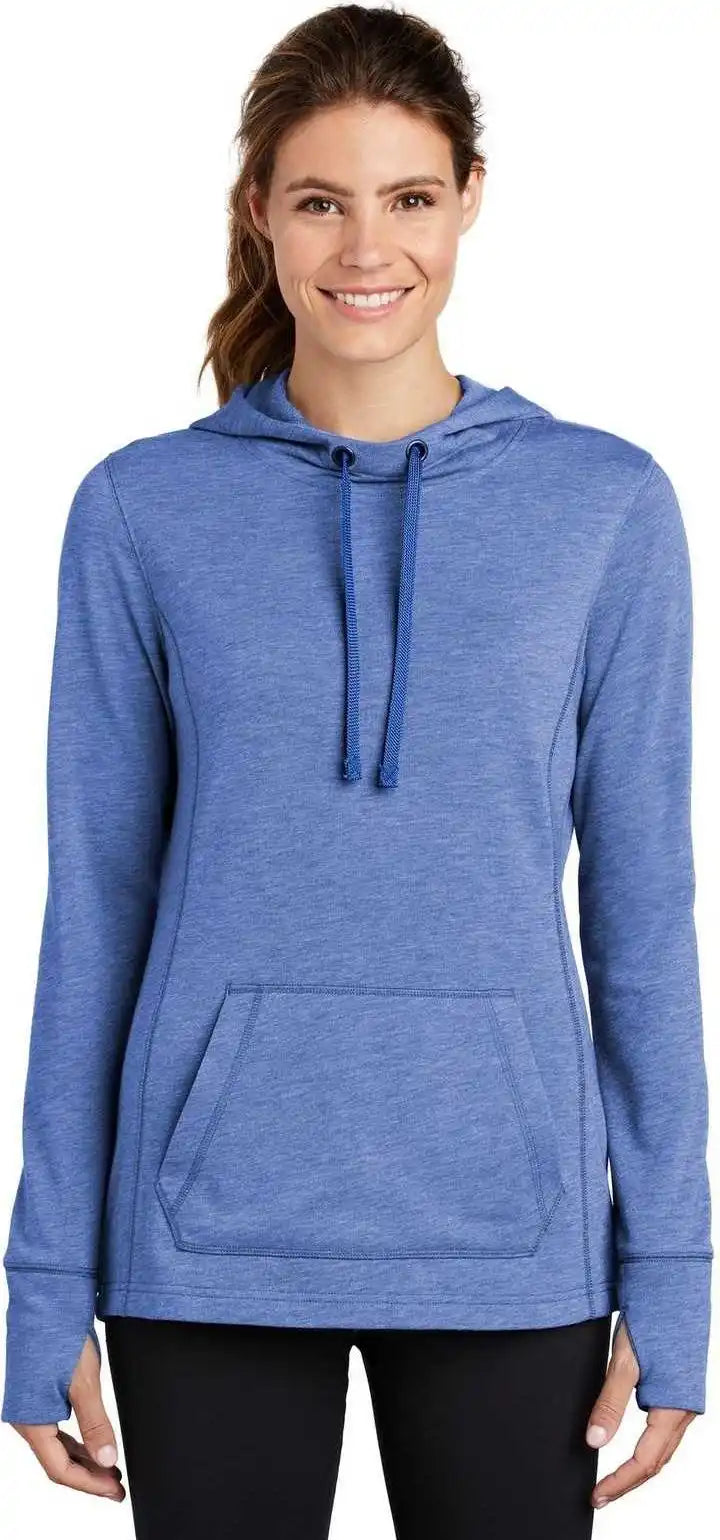 Sport-tek Lst296 Ladies Posicharge Tri-blend Wicking Fleece Hooded Pullover - True Royal Heather