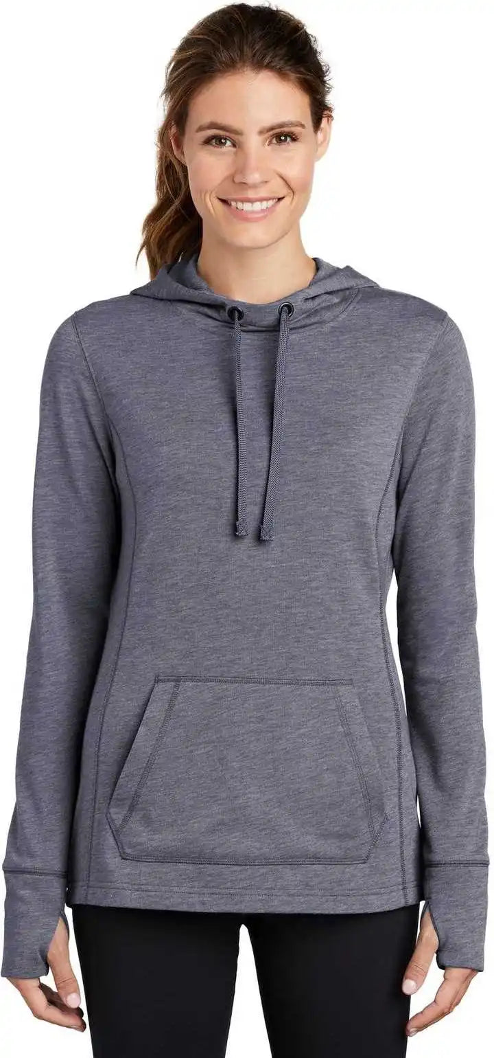 Sport Tek Lst296 Ladies Posicharge Tri Blend Wicking Fleece Hooded Pullover True Navy Heather