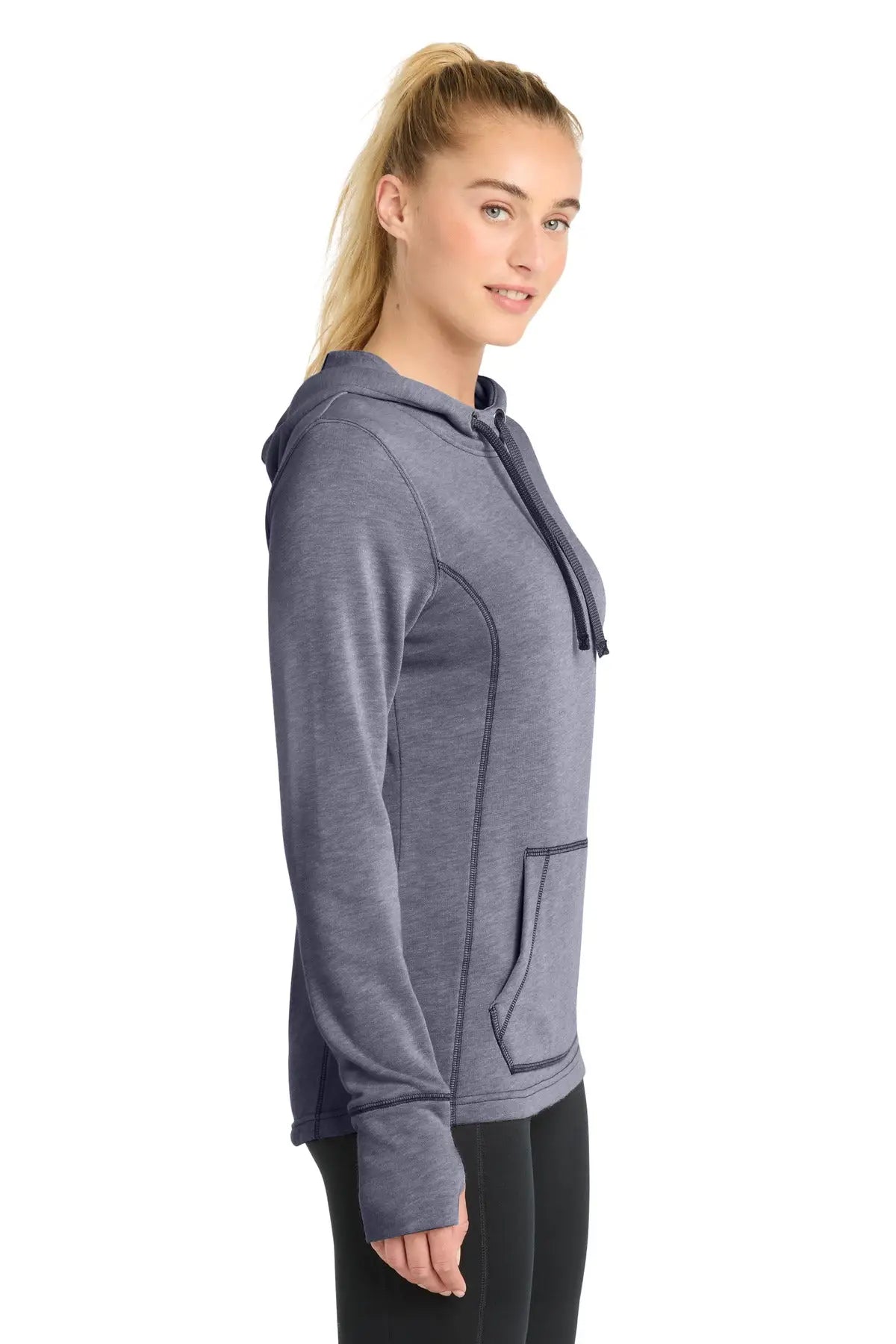 Sport-tek Lst296 Women’s Posicharge Tri-blend Wicking Fleece Hooded Pullover - True Navy Heather