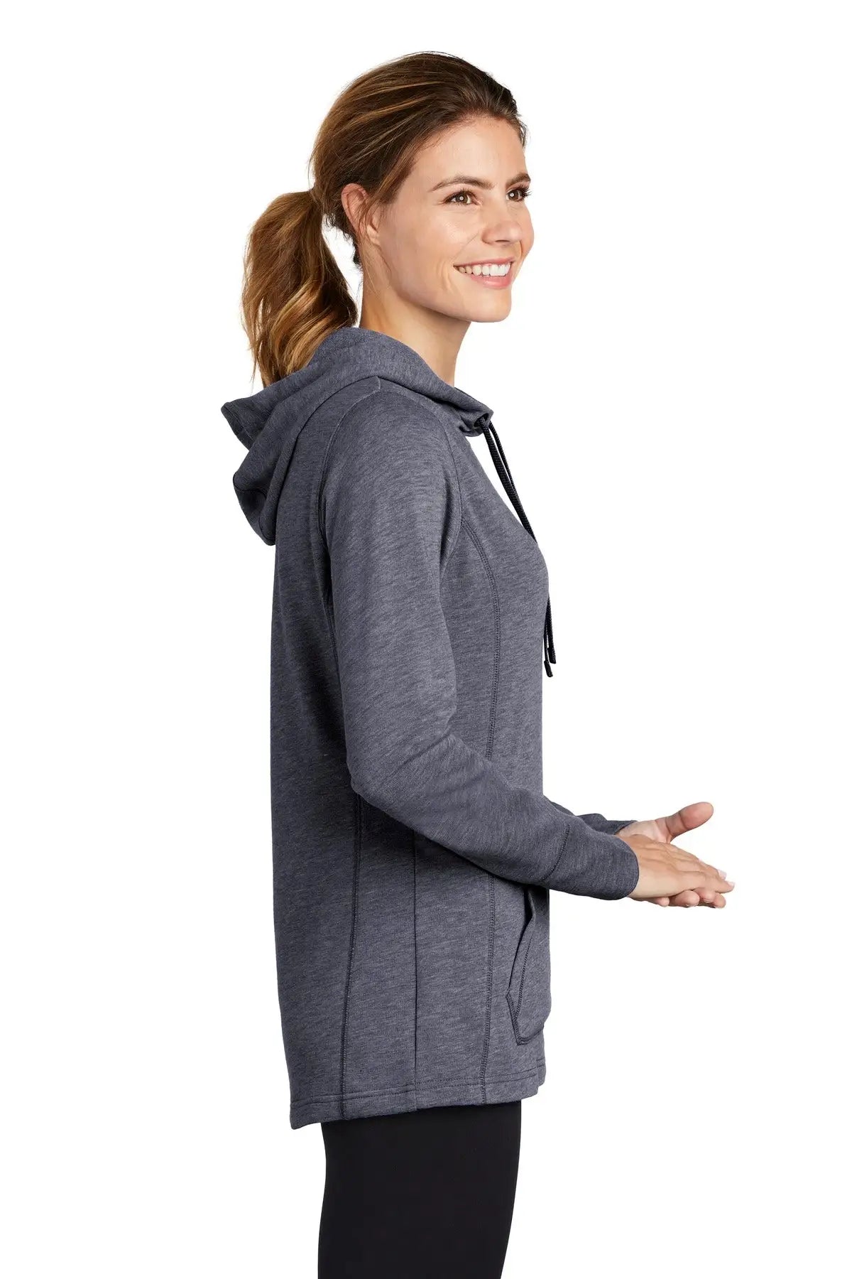 Sport-tek Lst296 Women’s Posicharge Tri-blend Wicking Fleece Hooded Pullover - True Navy Heather
