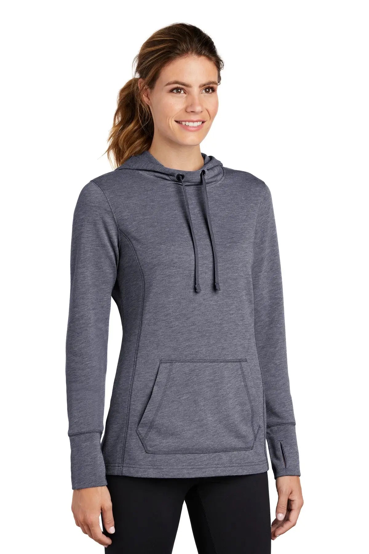 Sport-tek Lst296 Women’s Posicharge Tri-blend Wicking Fleece Hooded Pullover - True Navy Heather