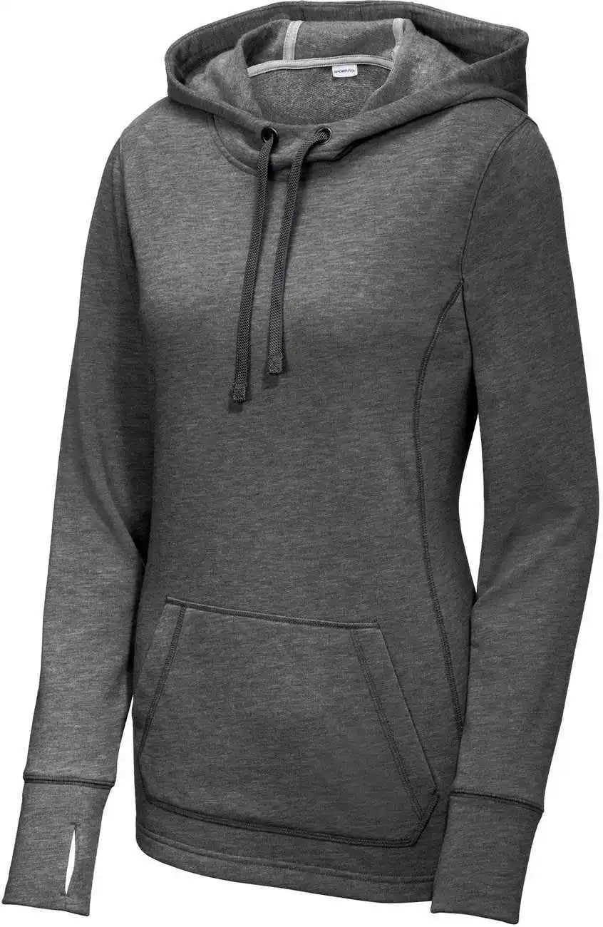 Sport-tek Lst296 Women’s Posicharge Tri-blend Wicking Fleece Hooded Pullover - Dark Grey Heather