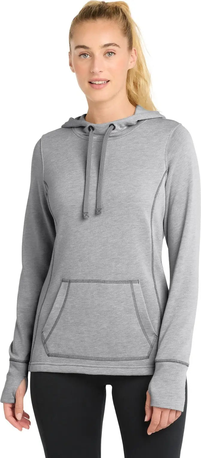 Sport-tek Lst296 Women’s Posicharge Tri-blend Wicking Fleece Hooded Pullover - Light Gray Heather