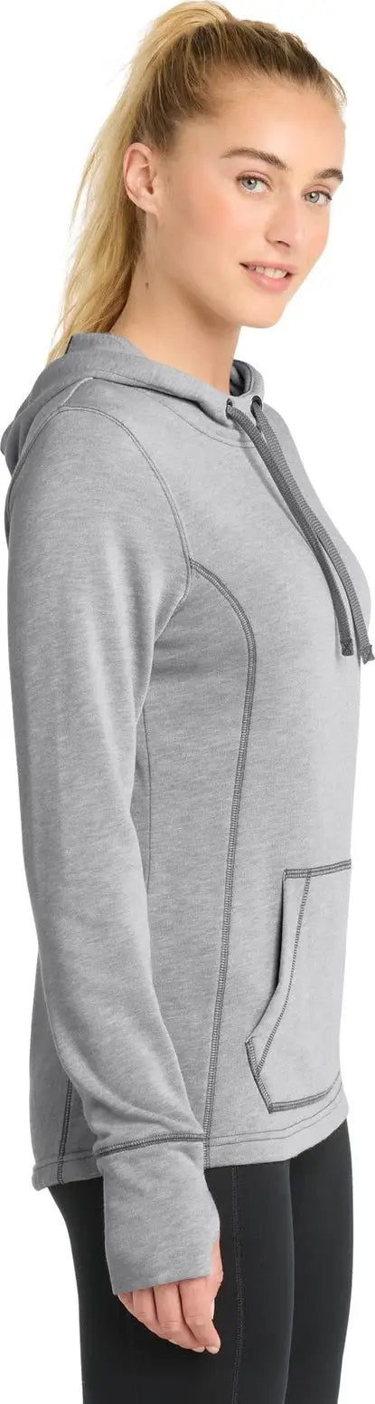 Sport-tek Lst296 Women’s Posicharge Tri-blend Wicking Fleece Hooded Pullover - Light Gray Heather