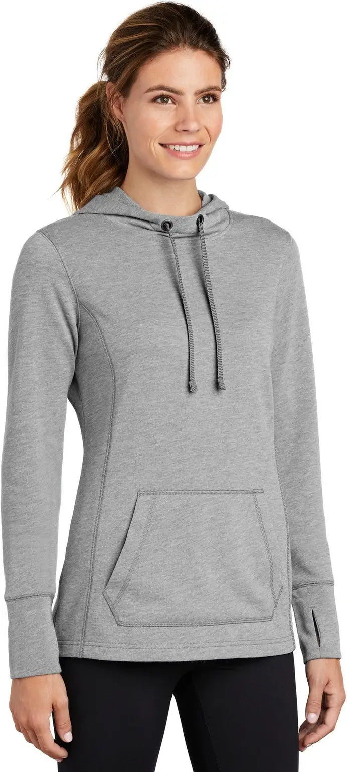 Sport-tek Lst296 Women’s Posicharge Tri-blend Wicking Fleece Hooded Pullover - Light Gray Heather