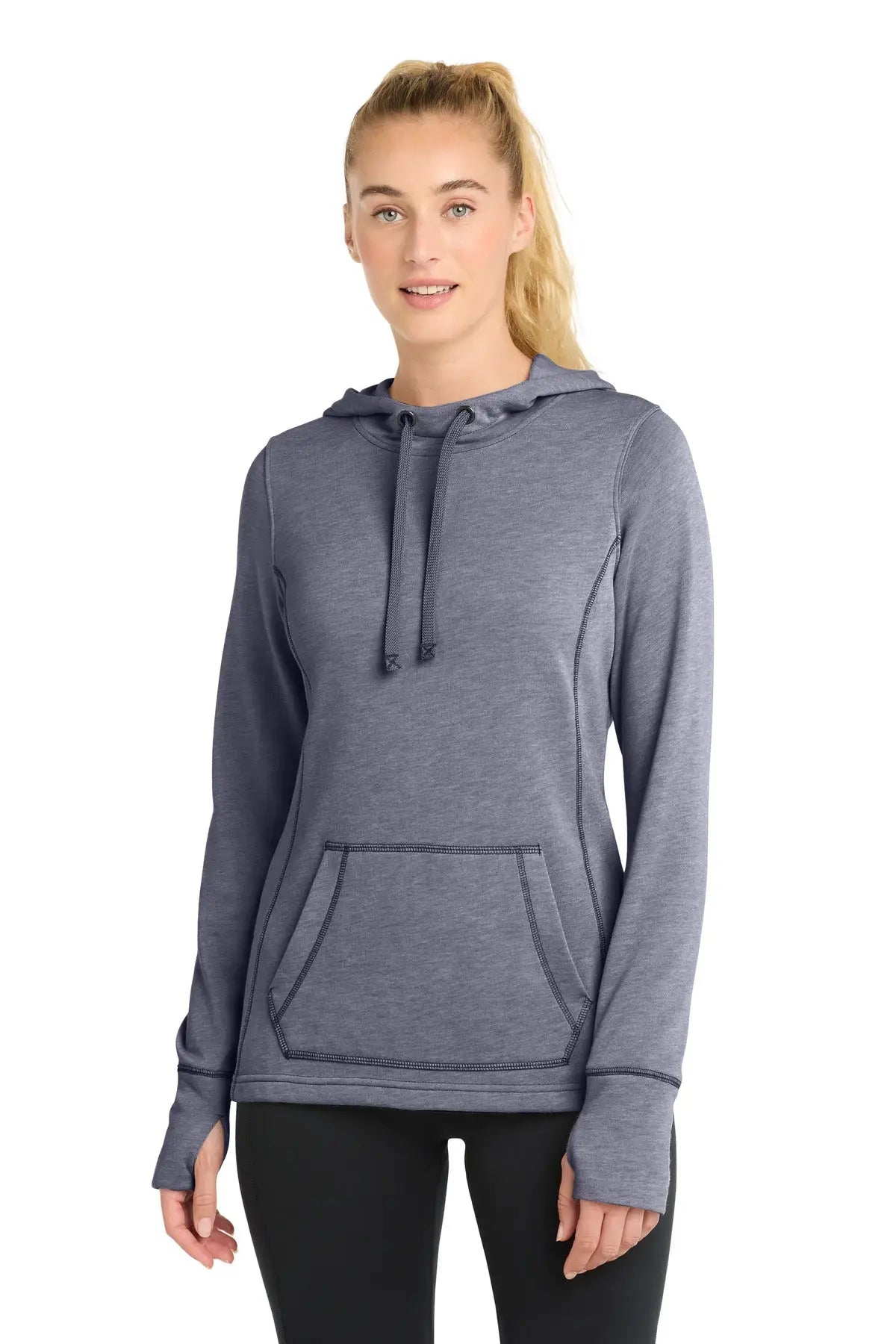 Sport-tek Lst296 Women’s Posicharge Tri-blend Wicking Fleece Hooded Pullover - True Navy Heather