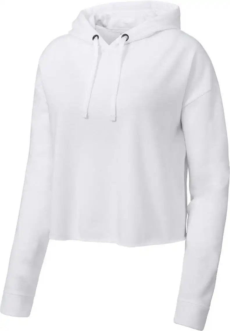 Sport-tek Lst298 Ladies Posicharge Tri-blend Wicking Fleece Crop Hooded Pullover - White Triad Solid