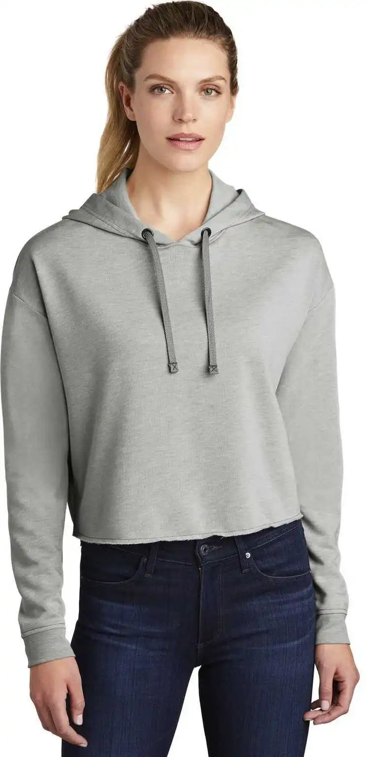 Sport-tek Lst298 Ladies Posicharge Tri-blend Wicking Fleece Crop Hooded Pullover Lst298light Gray Heather