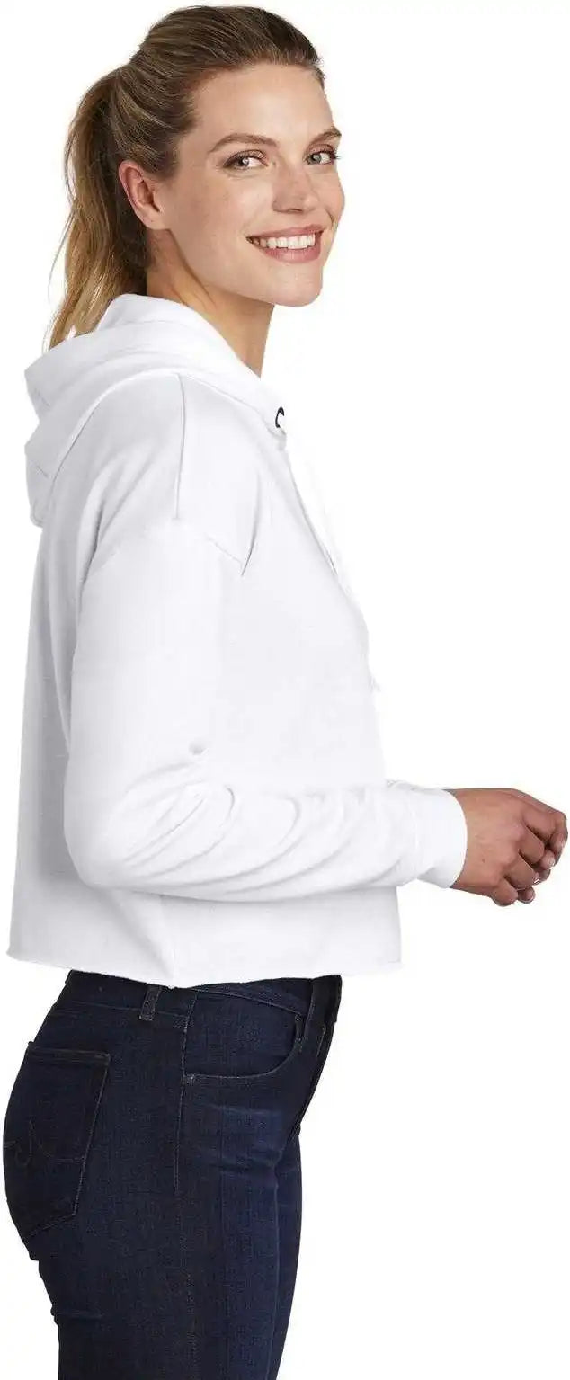 Sport-tek Lst298 Ladies Posicharge Tri-blend Wicking Fleece Crop Hooded Pullover - White Triad Solid
