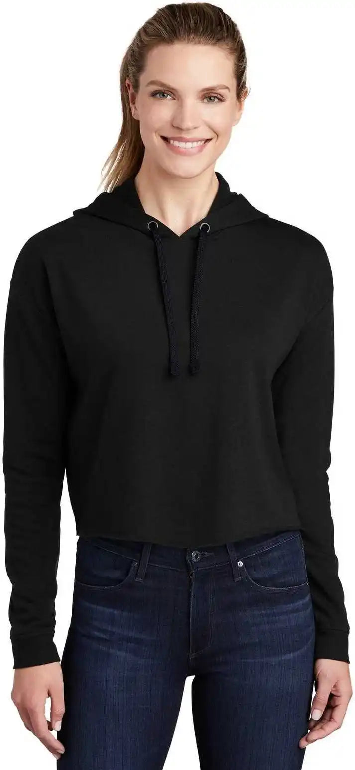 Sport-tek Lst298 Ladies Posicharge Tri-blend Wicking Fleece Crop Hooded Pullover - Black Triad Solid