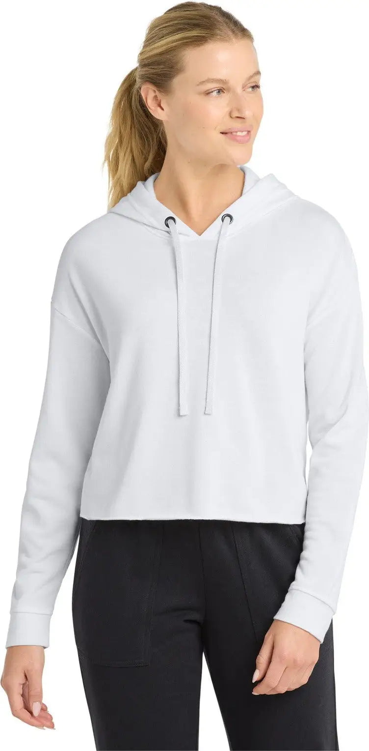 Sport-tek Lst298 Women’s Posicharge Tri-blend Wicking Fleece Crop Hooded Pullover - White Triad Solid - Ladies Xs