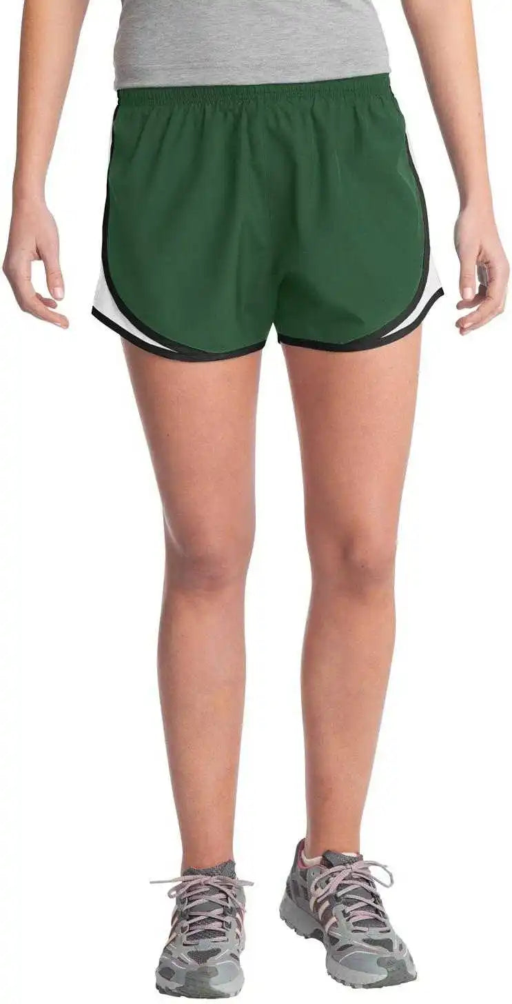 Sport-tek Lst304 Ladies Cadence Short - Forest Green White Black