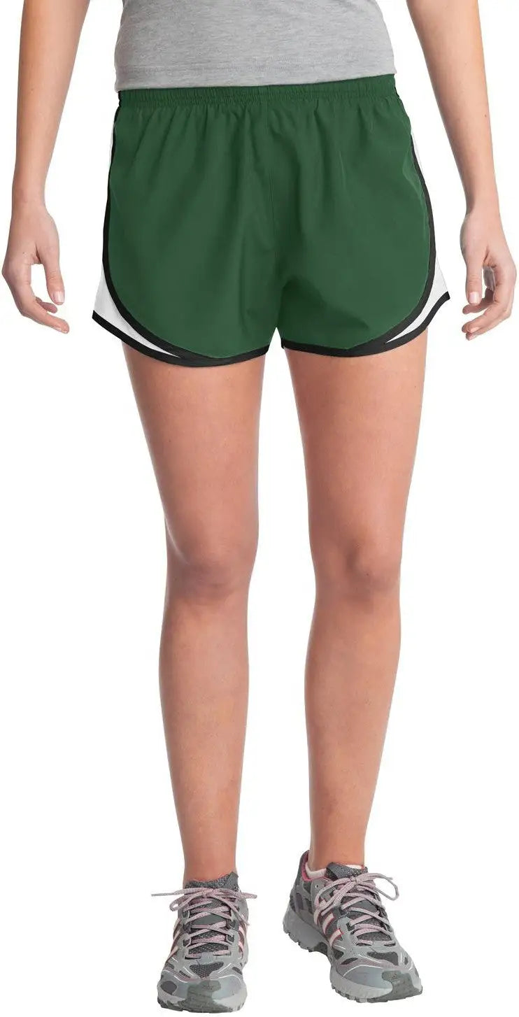 Sport-tek Lst304 Women’s Cadence Short - Forest Green White Black