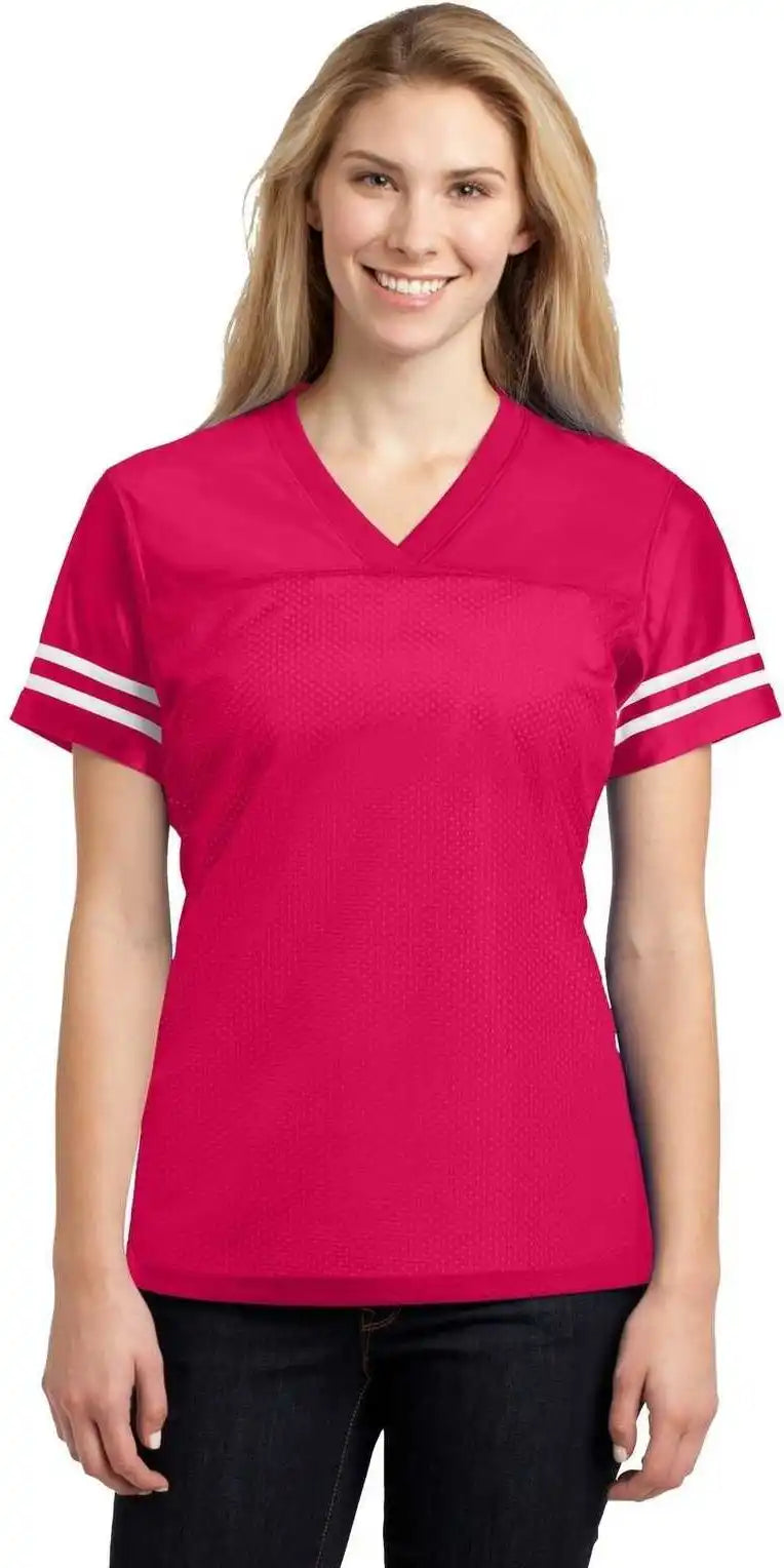 Sport-tek Lst307 Ladies Posicharge Replica Jersey - Pink Raspberry White