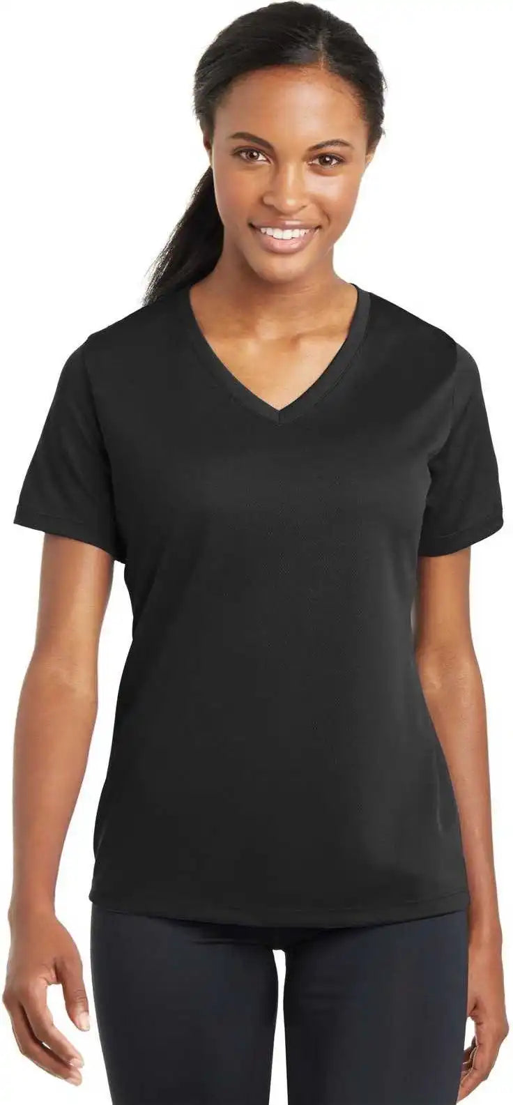 Sport Tek Lst340 Ladies Posicharge Racermesh v Neck Tee Black