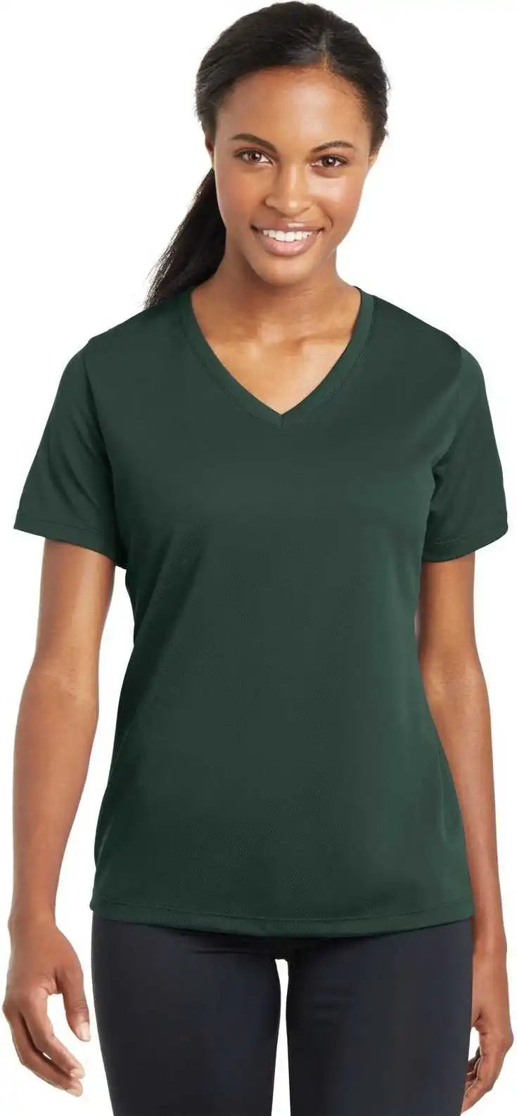 Sport-tek Lst340 Ladies Posicharge Racermesh V-neck Tee - Dark Forest Green