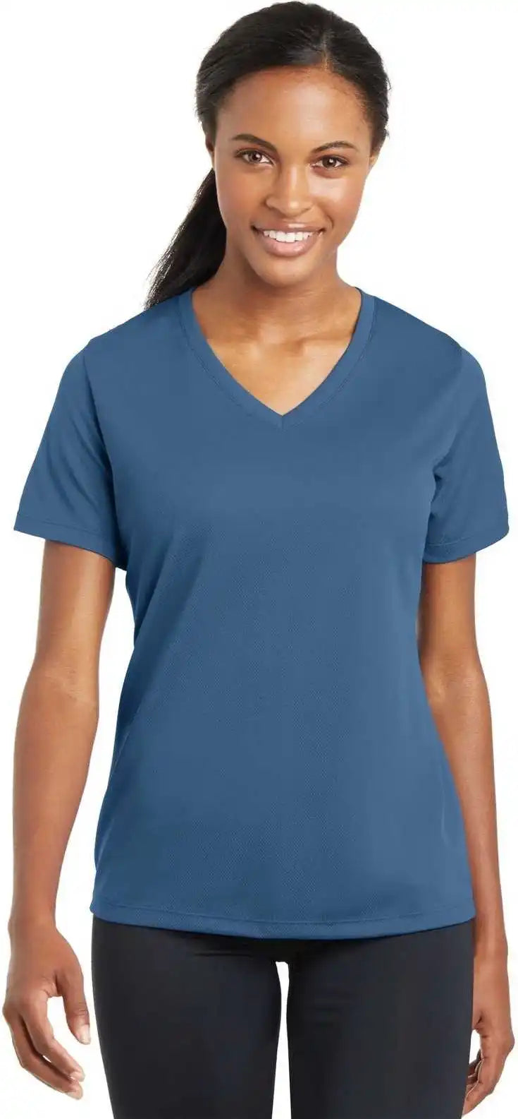 Sport-tek Lst340 Ladies Posicharge Racermesh V-neck Tee - Dawn Blue