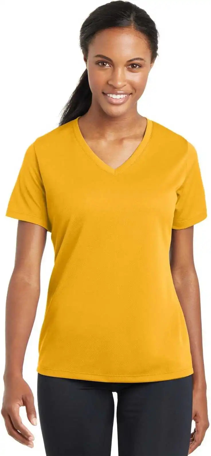 Sport-tek Lst340 Ladies Posicharge Racermesh V-neck Tee - Gold