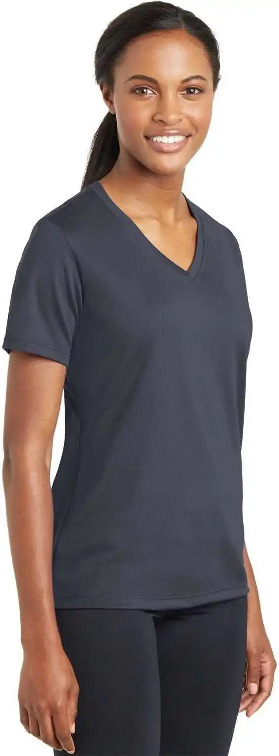 Sport Tek Lst340 Ladies Posicharge Racermesh v Neck Tee Graphite