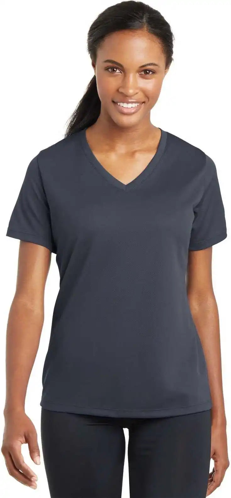 Sport Tek Lst340 Ladies Posicharge Racermesh v Neck Tee Graphite