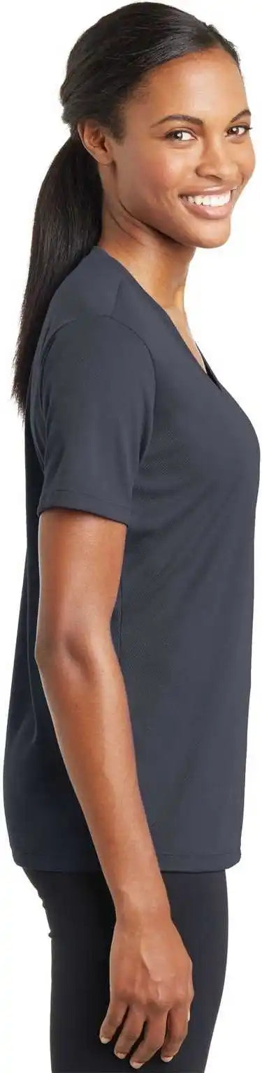 Sport Tek Lst340 Ladies Posicharge Racermesh v Neck Tee Graphite